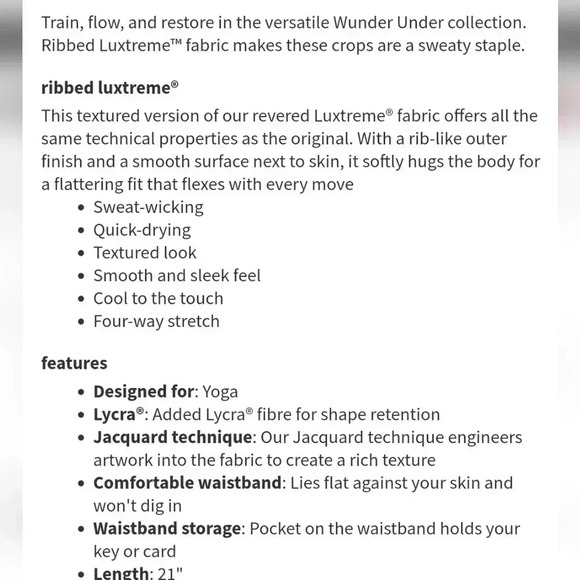 Lululemon Wunder Under Crop (Hi-Rise) *Full-On Luxtreme 21"Black (First Releas - Picture 13 of 13